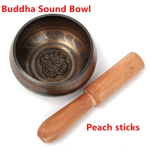 1 set Copper Buddha Sound Bowl Alms Bowl Yoga Tibetan Meditation Singing Bowl With Hand Stick Metal Crafts Ornaments GPD8049