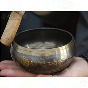 1 set Copper Buddha Sound Bowl Alms Bowl Yoga Tibetan Meditation Singing Bowl With Hand Stick Metal Crafts Ornaments GPD8049