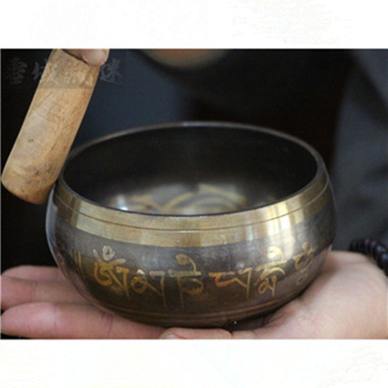 1 set Copper Buddha Sound Bowl Alms Bowl Yoga Tibetan Meditation Singing Bowl With Hand Stick Metal Crafts Ornaments GPD8049