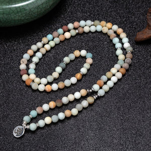 108 Beaded Multi-layer Wrap Matte Amazonite Stones Lotus OM Buddha Tree of Life Charm Yoga Bracelets