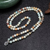 108 Beaded Multi-layer Wrap Matte Amazonite Stones Lotus OM Buddha Tree of Life Charm Yoga Bracelets
