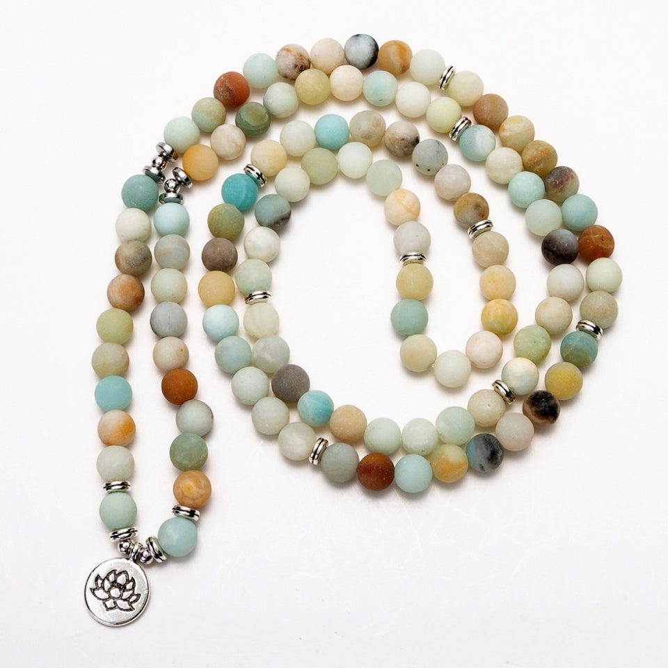 108 Beaded Multi-layer Wrap Matte Amazonite Stones Lotus OM Buddha Tree of Life Charm Yoga Bracelets