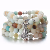 108 Beaded Multi-layer Wrap Matte Amazonite Stones Lotus OM Buddha Tree of Life Charm Yoga Bracelets