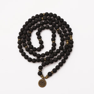 108 Beads Buddha Lotus Mala Bracelet for Women Men 8 mm Lava Rock Stone Strand Charm Bracelet or Necklace Fashion Jewelry