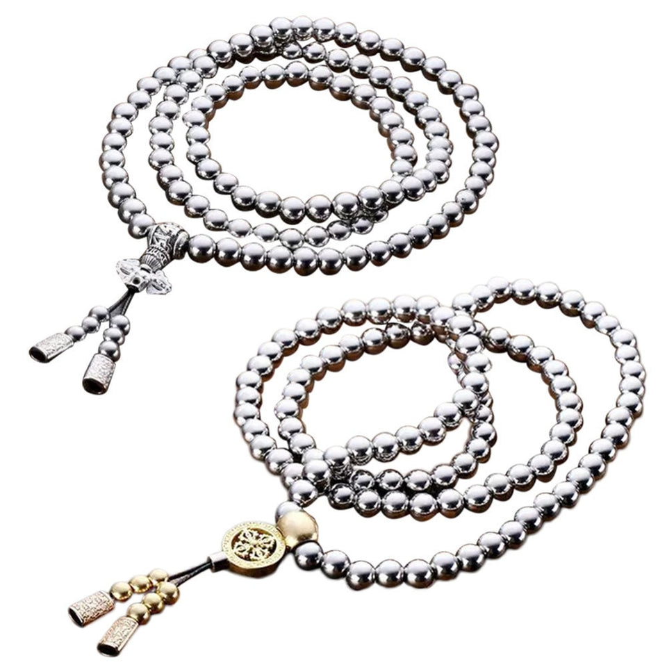 108 Buddha Beads Necklace Chain Outdoor Full Steel Self Defense Hand Bracelet Chain  Personal Protection Multi Tools