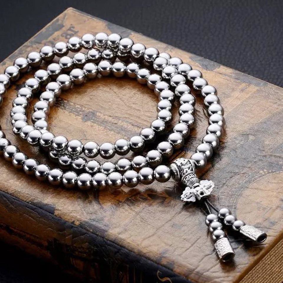 108 Buddha Beads Necklace Chain Outdoor Full Steel Self Defense Hand Bracelet Chain  Personal Protection Multi Tools