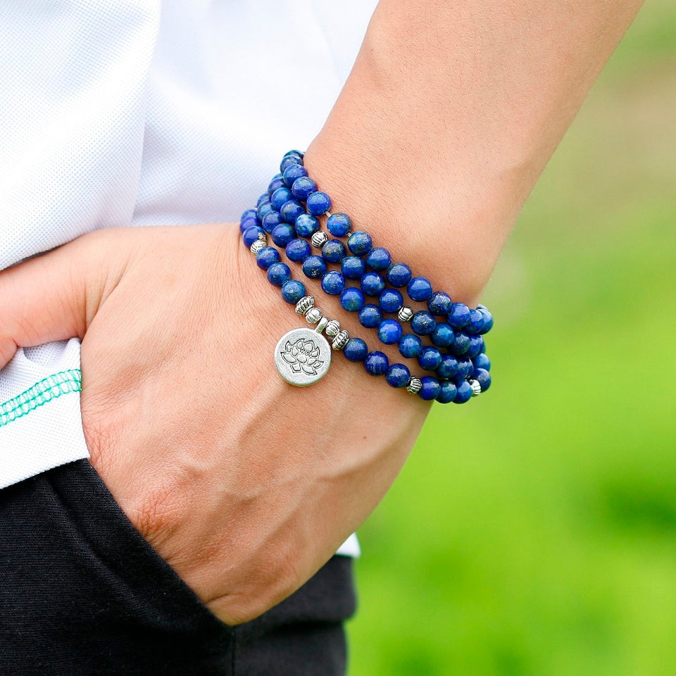 108 Mala Bracelet Prayer Beads Natural lapis lazuli Beads Meditation Mala Beads Bracelet Tibetan Healing Men Jewelry