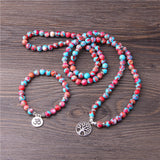 108 Mala Necklace Natural Stone Purple Imperial Jaspers Beads with Lotus OM Buddha Charm Bracelet for Women Men Fashion Jewelry