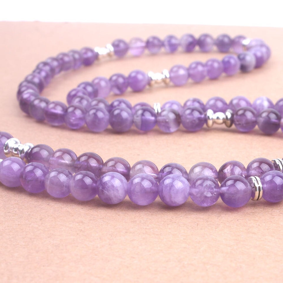 108 Purple crystal natural stone beads with Lotus OM Buddha Charm Yoga Bracelet or Necklace Natural stone jewelry