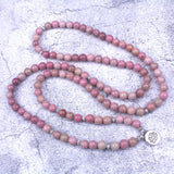 108 mala Natural Rhodochrosite Stone Beaded Buddha OM Lotus Charm Bracelet For Women Lucky Meditation Yoga Jewelry