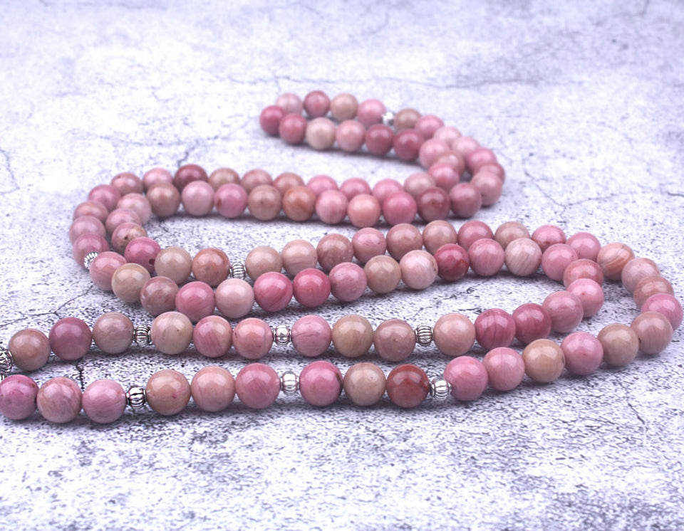 108 mala Natural Rhodochrosite Stone Beaded Buddha OM Lotus Charm Bracelet For Women Lucky Meditation Yoga Jewelry