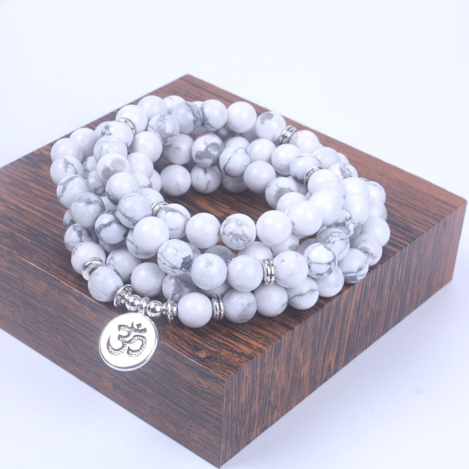 108 mala beads with Lotus OM Buddha Charm bracelet for women Natural stone jewelry yoga bracelet