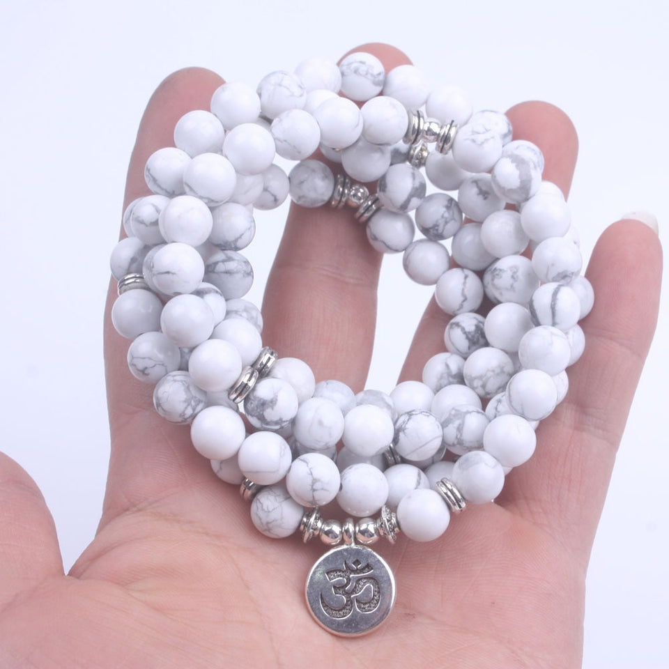 108 mala beads with Lotus OM Buddha Charm bracelet for women Natural stone jewelry yoga bracelet