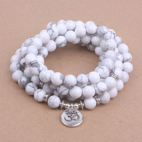 108 mala beads with Lotus OM Buddha Charm bracelet for women Natural stone jewelry yoga bracelet