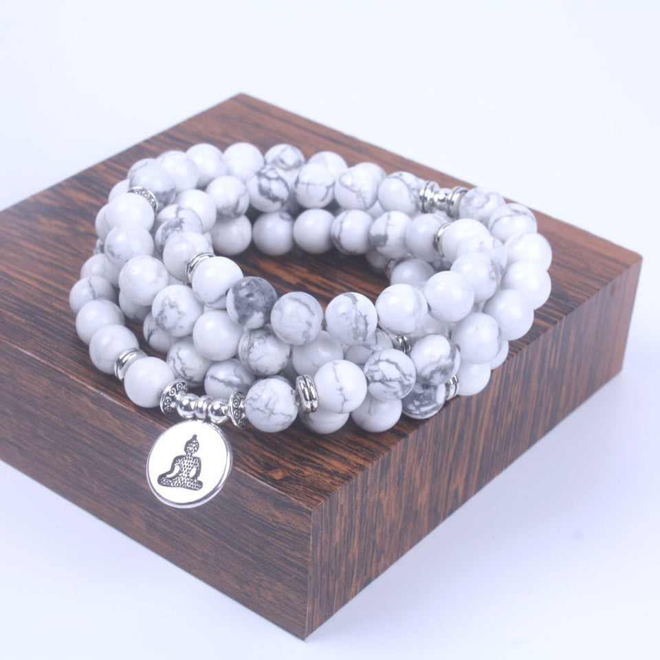 108 mala beads with Lotus OM Buddha Charm bracelet for women Natural stone jewelry yoga bracelet