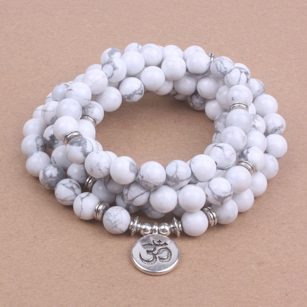 108 mala beads with Lotus OM Buddha Charm bracelet for women Natural stone jewelry yoga bracelet