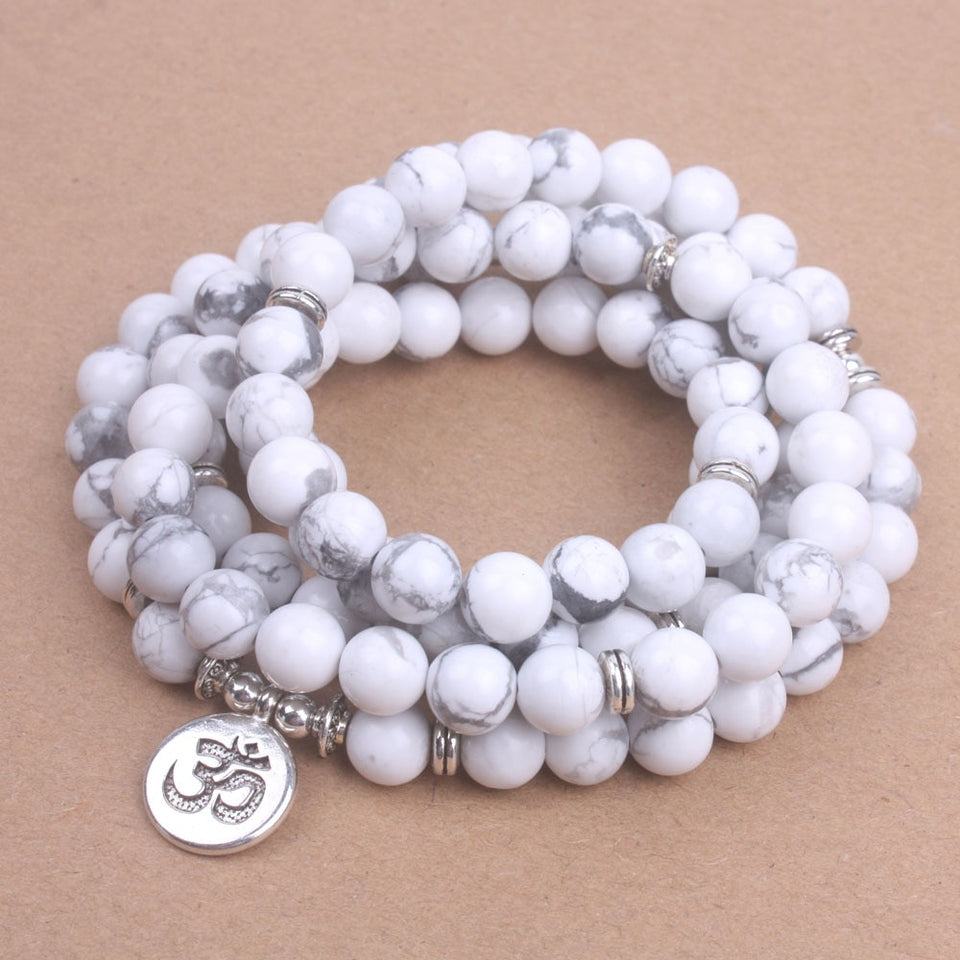 108 mala beads with Lotus OM Buddha Charm bracelet for women Natural stone jewelry yoga bracelet