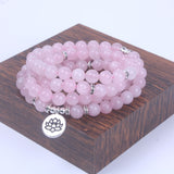108 mala beads with Lotus OM Buddha Charm bracelet for women Pink Natural stone bracelet yogi jewelry