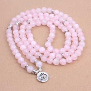108 mala beads with Lotus OM Buddha Charm bracelet for women Pink Natural stone bracelet yogi jewelry