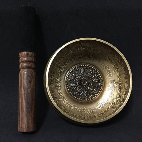 12cm New Design Nepal Chakra Yoga Singing Bowl Buddhism Brass Tibet Mantra Singing Bowls with Leather Stick and Cushion