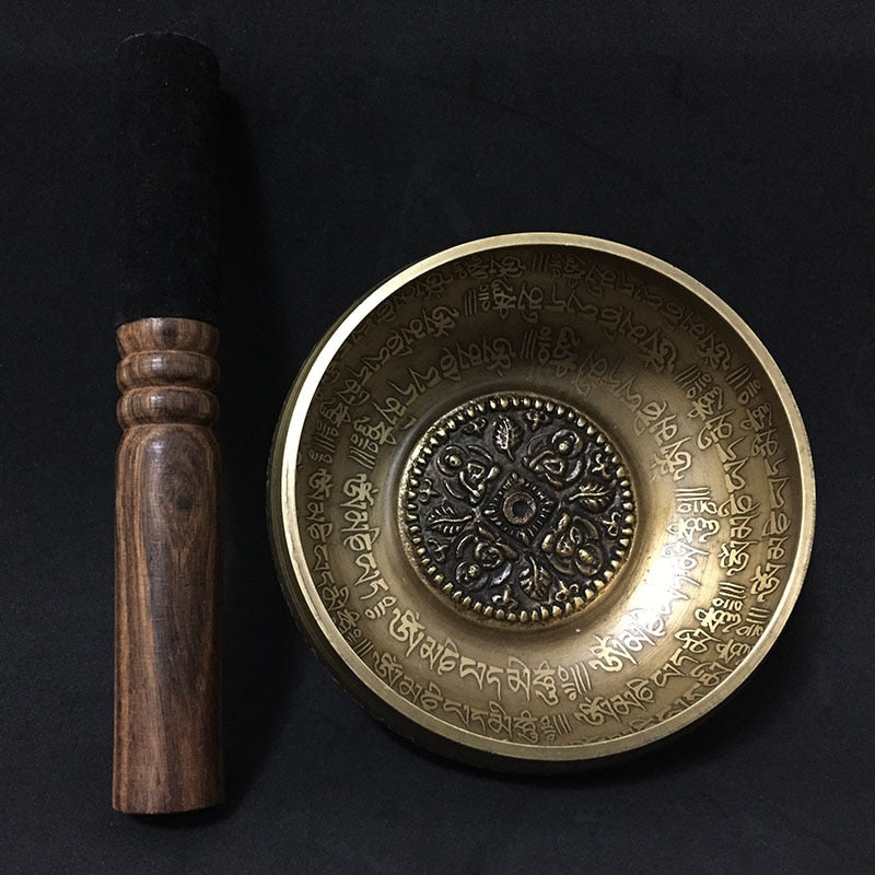 12cm New Design Nepal Chakra Yoga Singing Bowl Buddhism Brass Tibet Mantra Singing Bowls with Leather Stick and Cushion