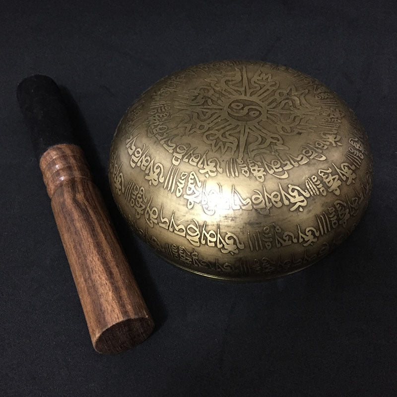 12cm New Design Nepal Chakra Yoga Singing Bowl Buddhism Brass Tibet Mantra Singing Bowls with Leather Stick and Cushion
