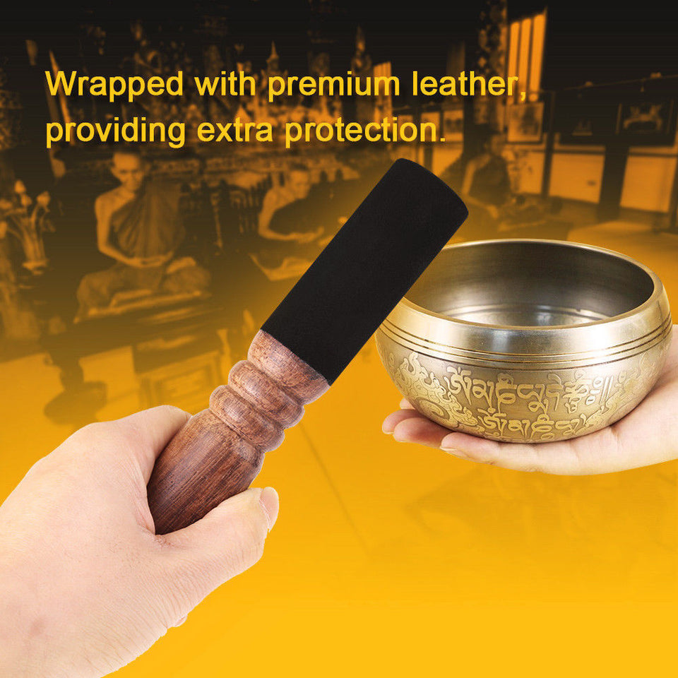 Tibetan Buddhism Singing Bowl Mallet Wood Striker w/ Leather Head Wrapped with premium Leathe Relax Yoga Art Crafts