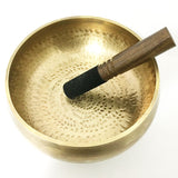 Tibetan Hammered Yellow Yoga Singing Bowl with Leather Striker and Cushion