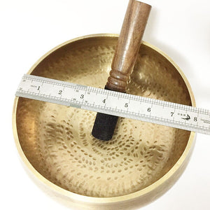Tibetan Hammered Yellow Yoga Singing Bowl with Leather Striker and Cushion