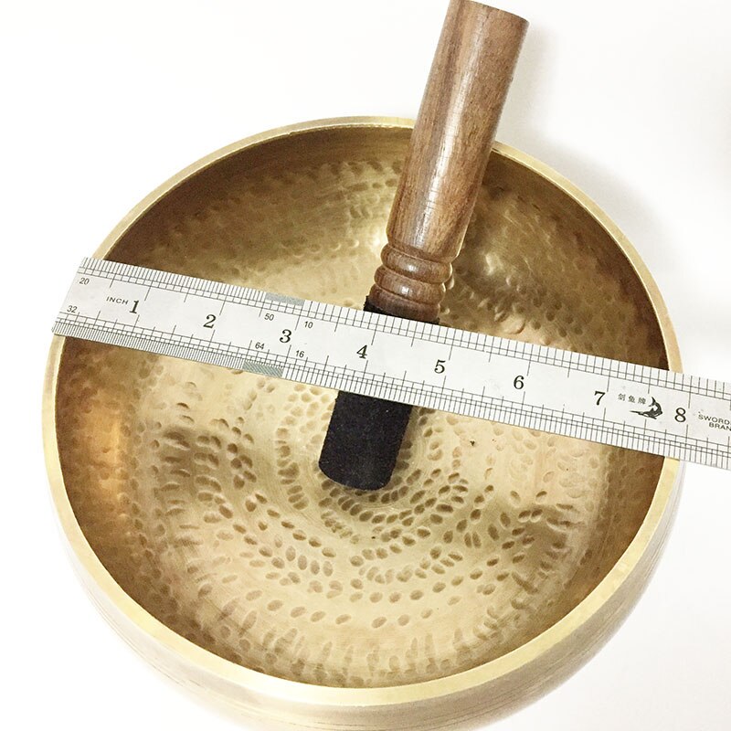 Tibetan Hammered Yellow Yoga Singing Bowl with Leather Striker and Cushion