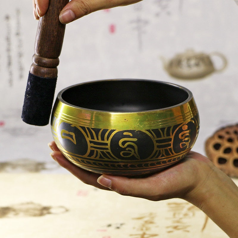 3Pcs/Set Tibetan Bowl Buddhist Bowl Singing Bowl with Bowls Mats Meditation Sound Massage Home Ornament Belief Buddhist Supplies