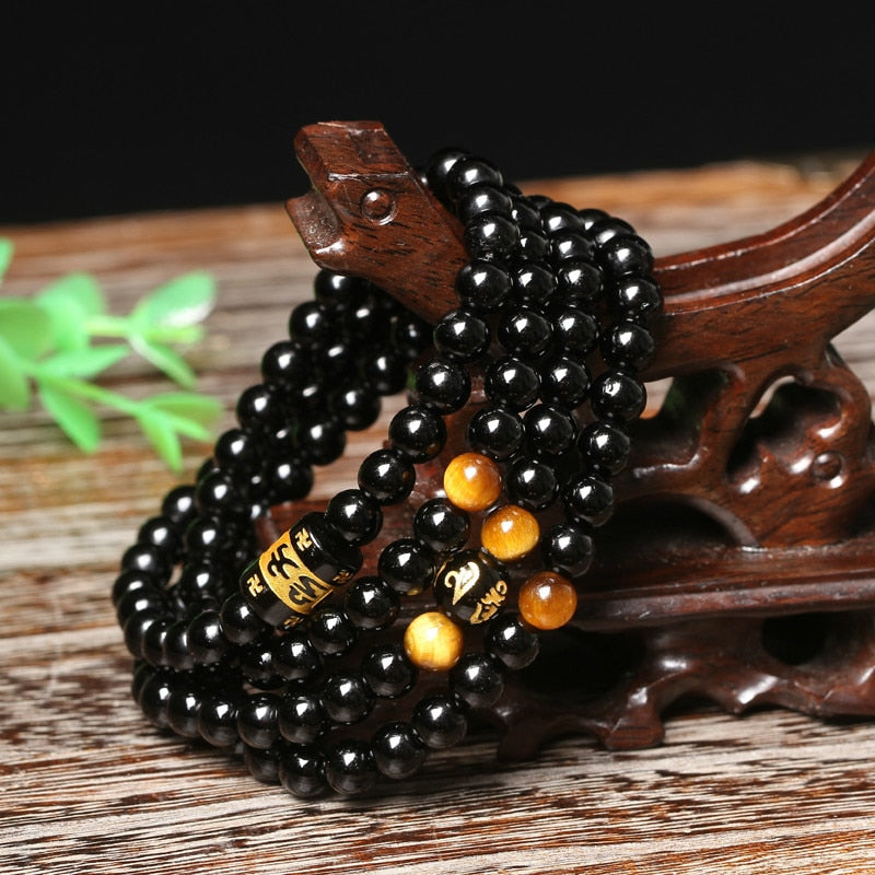 4 A Natural Brazil Black Onyx 108 Beads Bracelet Tiger Eye Chain Bead Men And Women Lovers Bracelet Worldwide Fashion Jewellery