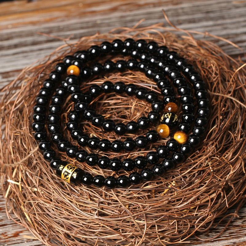 4 A Natural Brazil Black Onyx 108 Beads Bracelet Tiger Eye Chain Bead Men And Women Lovers Bracelet Worldwide Fashion Jewellery