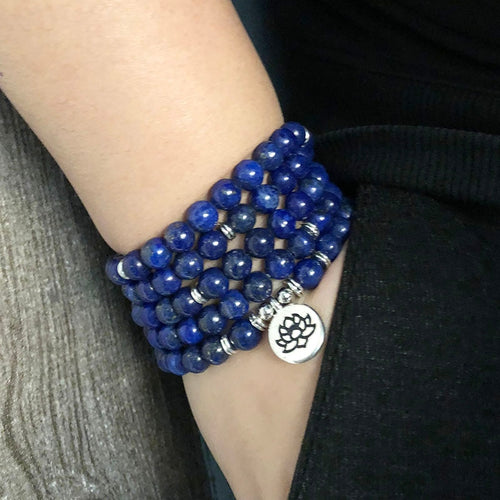 5 wraps Lapis Lazuli Beaded Bracelet Yoga Lotus Buddha Charm Wrist 108 Mala Beads Anxiety Relief Healing OM bracelet Men