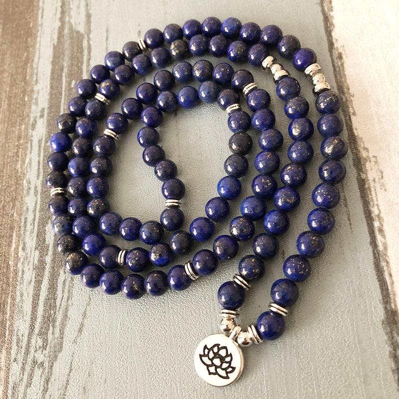 5 wraps Lapis Lazuli Beaded Bracelet Yoga Lotus Buddha Charm Wrist 108 Mala Beads Anxiety Relief Healing OM bracelet Men