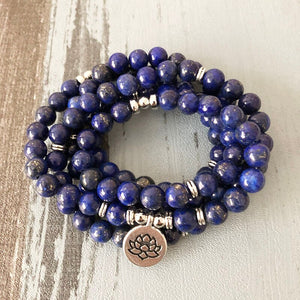 5 wraps Lapis Lazuli Beaded Bracelet Yoga Lotus Buddha Charm Wrist 108 Mala Beads Anxiety Relief Healing OM bracelet Men