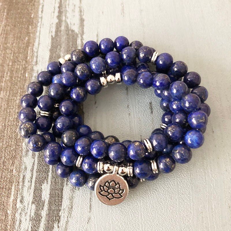 5 wraps Lapis Lazuli Beaded Bracelet Yoga Lotus Buddha Charm Wrist 108 Mala Beads Anxiety Relief Healing OM bracelet Men