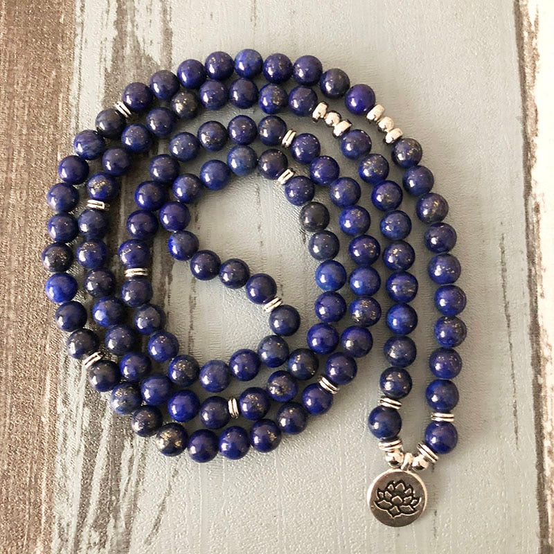 5 wraps Lapis Lazuli Beaded Bracelet Yoga Lotus Buddha Charm Wrist 108 Mala Beads Anxiety Relief Healing OM bracelet Men