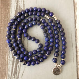 5 wraps Lapis Lazuli Beaded Bracelet Yoga Lotus Buddha Charm Wrist 108 Mala Beads Anxiety Relief Healing OM bracelet Men