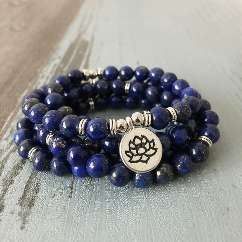 5 wraps Lapis Lazuli Beaded Bracelet Yoga Lotus Buddha Charm Wrist 108 Mala Beads Anxiety Relief Healing OM bracelet Men