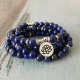 5 wraps Lapis Lazuli Beaded Bracelet Yoga Lotus Buddha Charm Wrist 108 Mala Beads Anxiety Relief Healing OM bracelet Men