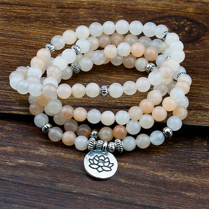 108 Prayer Beads Mala Bracelet Pink Aventurine Wrapped Wrists Lotus Charm Bracelet for Unisex Buddha Yoga Jewelry