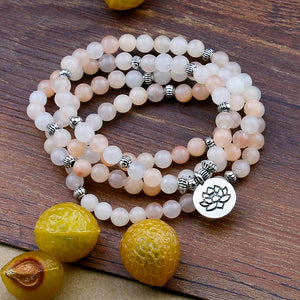 108 Prayer Beads Mala Bracelet Pink Aventurine Wrapped Wrists Lotus Charm Bracelet for Unisex Buddha Yoga Jewelry