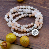 108 Prayer Beads Mala Bracelet Pink Aventurine Wrapped Wrists Lotus Charm Bracelet for Unisex Buddha Yoga Jewelry