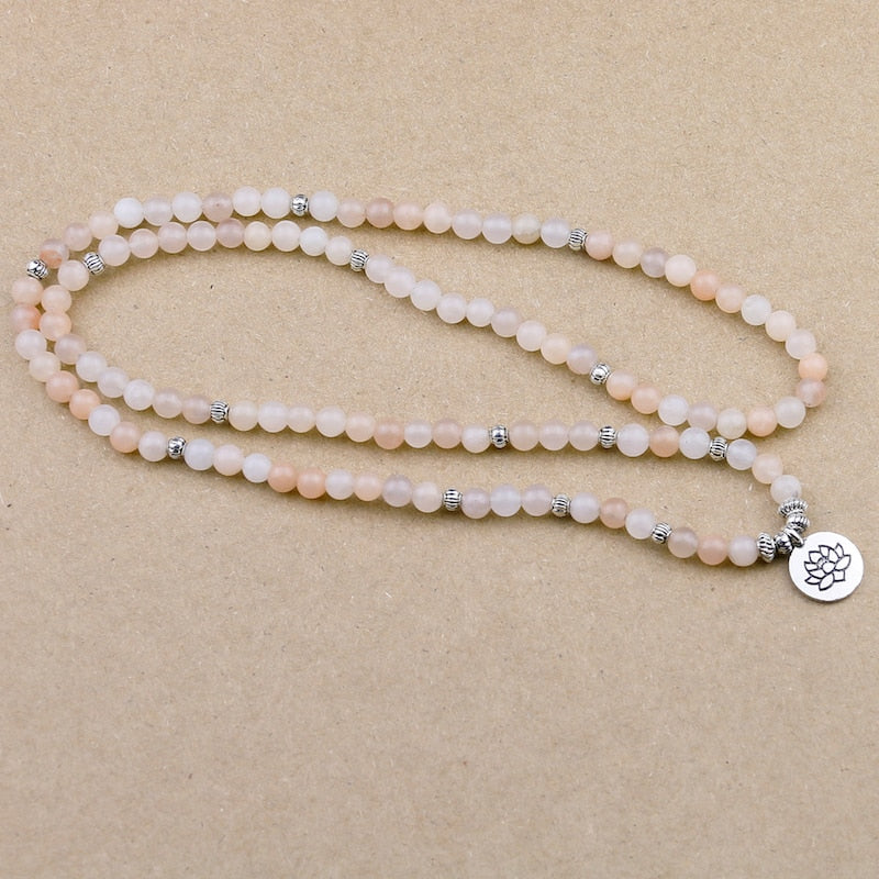 108 Prayer Beads Mala Bracelet Pink Aventurine Wrapped Wrists Lotus Charm Bracelet for Unisex Buddha Yoga Jewelry