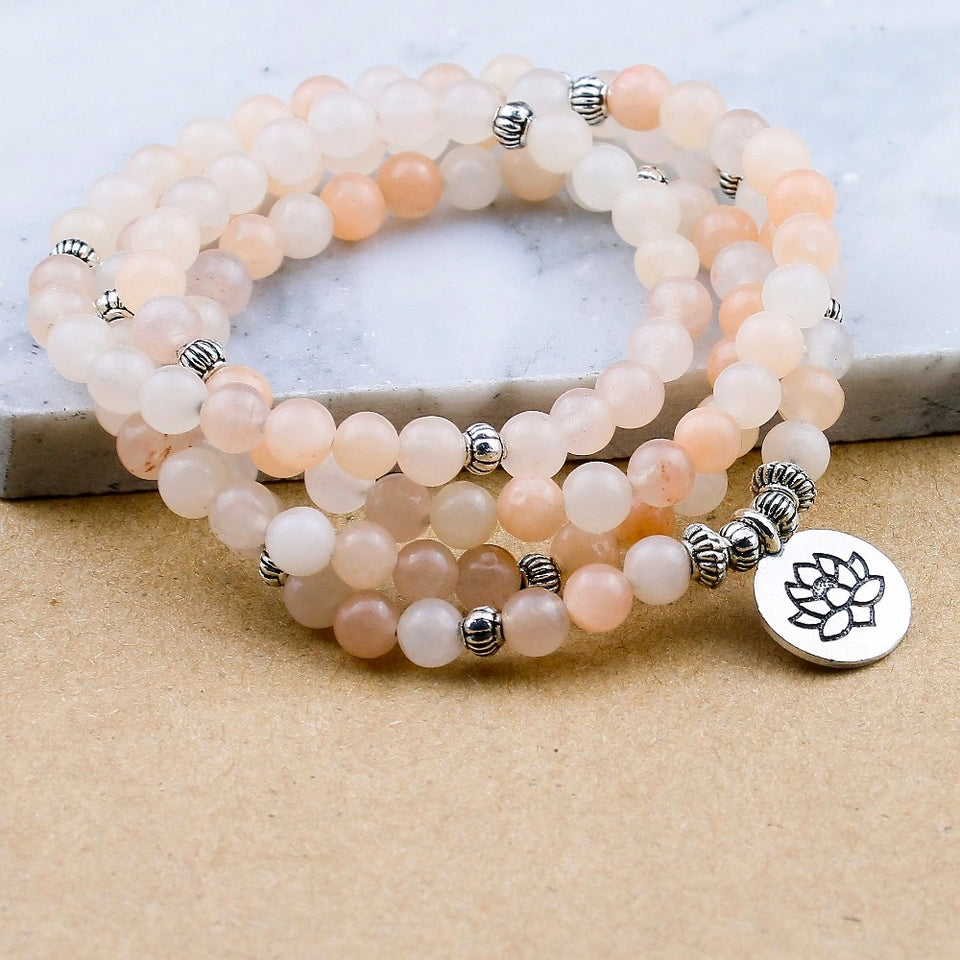 108 Prayer Beads Mala Bracelet Pink Aventurine Wrapped Wrists Lotus Charm Bracelet for Unisex Buddha Yoga Jewelry