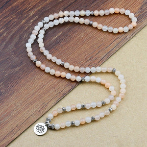 108 Prayer Beads Mala Bracelet Pink Aventurine Wrapped Wrists Lotus Charm Bracelet for Unisex Buddha Yoga Jewelry