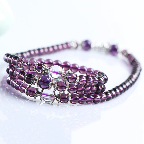 Crystal Stone Buddhist 108 Prayer Beads Mala Bracelet Necklace Ethnic Style Clear Beads Buddhist Bangle Women Jewerly Gift