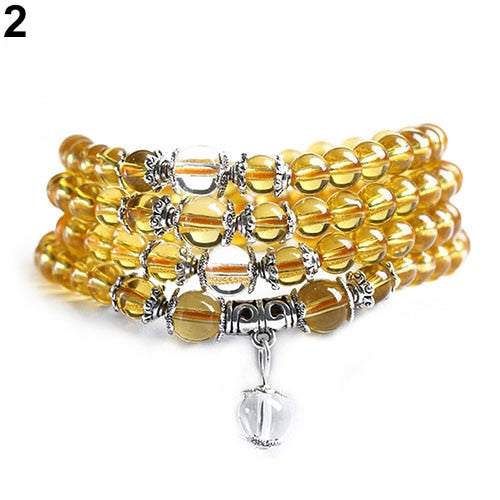 Crystal Stone Buddhist 108 Prayer Beads Mala Bracelet Necklace Ethnic Style Clear Beads Buddhist Bangle Women Jewerly Gift