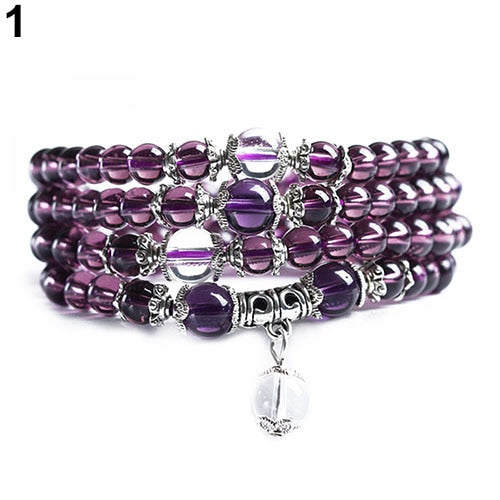 Crystal Stone Buddhist 108 Prayer Beads Mala Bracelet Necklace Ethnic Style Clear Beads Buddhist Bangle Women Jewerly Gift